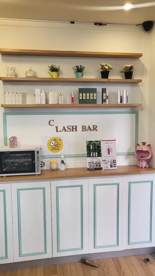 Reception shelves at C Lash Bar
